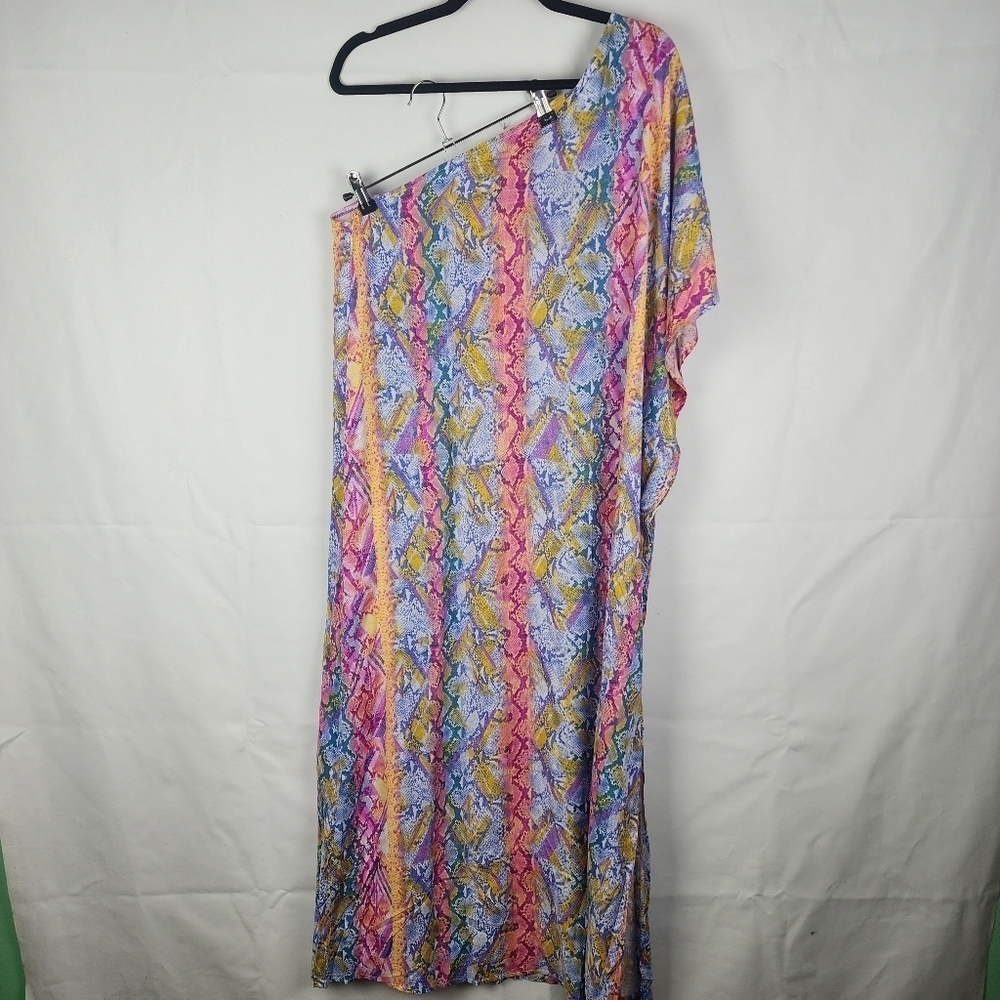Savanna Jane One Shoulder Snakeskin Print Maxi Dress Multi Color Large D10184